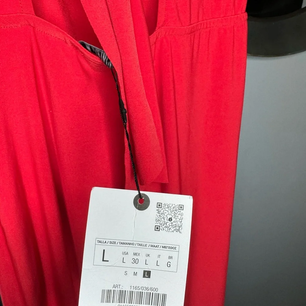 NWT Zara Woman Red Fluid Back Knot Dress Size L Large - Picture 7 of 10